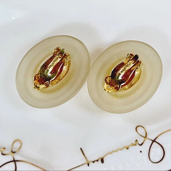 Givenchy Couture Rare 18k Gold, Lucite & Pink Sapphire Clip-On Earrings